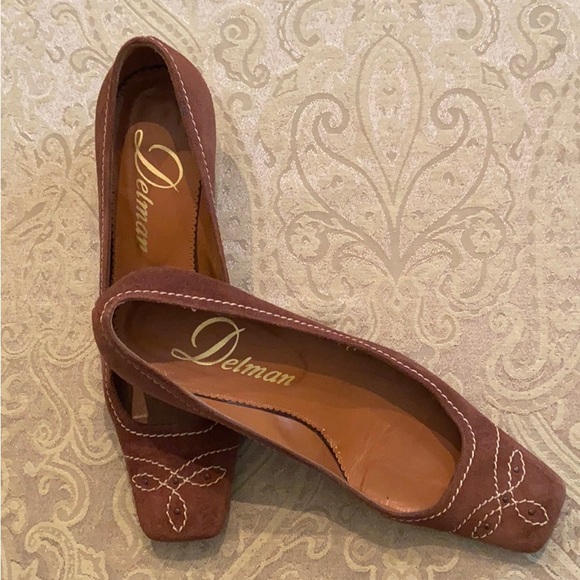 Delman Suede Embroidered Pumps - Picture 6 of 8